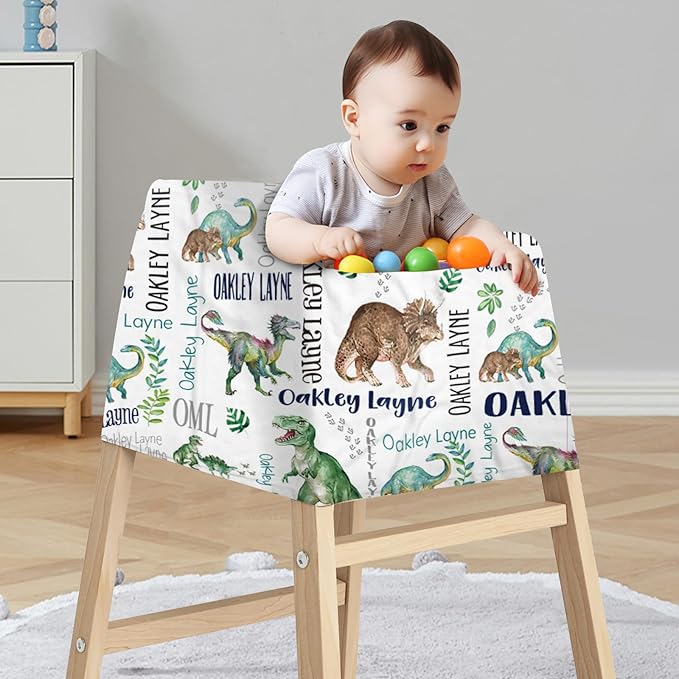 Personalized Baby Car Seat Cover Stroller Canopy: Custom Name Newborn Baby Boy Girl Elastic Animals Nursing Cover for Moms First Birthday Gift Green Dinosaur(one Size)
