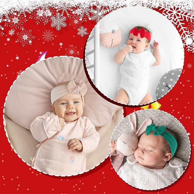 baotongle 3pcs Baby Girls Headbands Soft Stretchy Nylon Hair Bands Hair Accessories with Bows for Newborn Baby Girls Infant Toddlers Kids(Red,Green,Pink, 5.7inches)