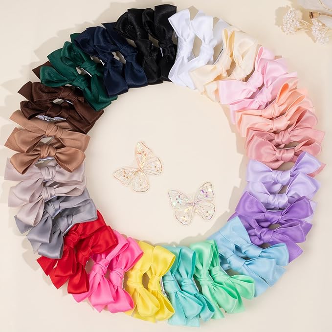 Oaoleer Baby Hair Clips, 40PCS Satin Hair Bows for Girls Toddler Babies Kids Baby, Non Slip Tiny Hair Accessories for Infants Toddlers Kids Children Little Girls (Hair Bows-Satin)