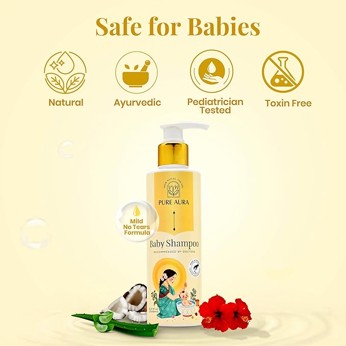 Baby Shampoo, 100ml, Infused with 10 Ayurvedic Natural Herbs, Paraben-Free, Chemical-Free, Gentle & Nourishing for Newborns & Kids