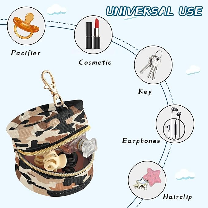 Pacifier Holder with Clip Pacifier Case for Diaper Bag Round Baby Pacifier Pouch Box Bag Portable Black Brown Cow Print