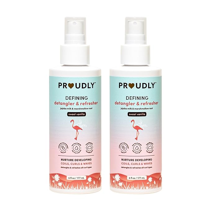 PROUDLY Defining Detangler & Refresher by Gabrielle Union & Dwyane Wade, Black & Brown Babies Coils, Curls & Waves, Detangling & Conditioning Spray, Sweet Vanilla, 2-Pack