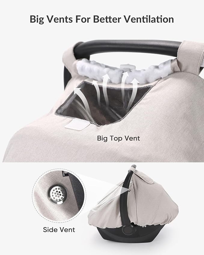 TinlyFinly Waterproof Car Seat Cover for Baby, 2-Layer Car Seat Rain Cover with Clear Window & Sunshade & Mesh Cover, Universal Infant Carseat Canopy for Stroller, Protect from Rain and Snow - Beige