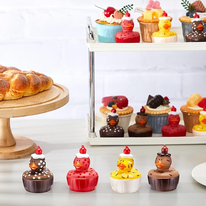Deekin 24 Pcs Rubber Ducks 2" 4 Style Cute Ducks Bulk Small Assortment Duckies Pool Party Favors Decoration (Cupcake)