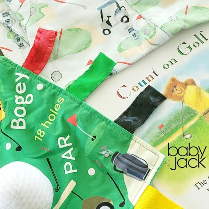 Baby Jack & Co 10x10” Golf Ball Sports Lovey Sensory Plush Blanket - Tag Toys for Sensory Play - Travel Stroller Toy - Learn Shapes, Letters & Colors - Sports Gift Educational and Soother