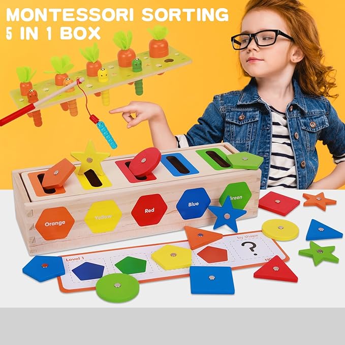 Montessori for Toddlers, Magnetic Color Shape Sorting Matching Box, Early Learning Toys, Wooden Educational Toy, Fine Motor Skills Toys for Boys Girls