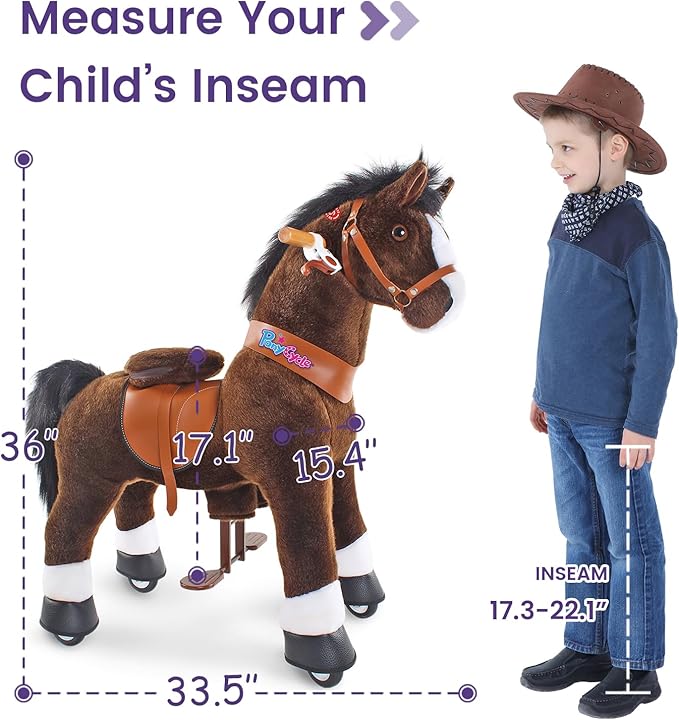 PonyCycle Ride on Horse Toy Walking Rocking Horses Classic Model U (with Brake/ 36" Height/Size 4 for Age 4-7 Boy Gifts) Ride Horse Giddy up Pony Animal Toys Chocolate Brown Ux421