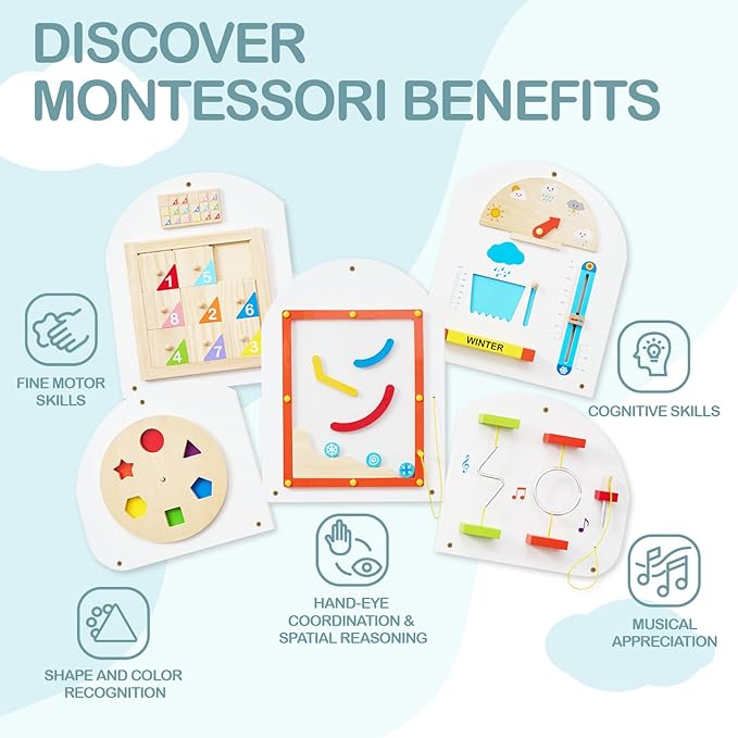 Monläurd® Cloud Montessori Busy Board, Sensory Board, Wooden Toys, Wall Toys, Boys and Girls 6M+