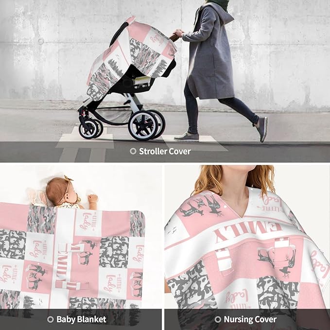 Personalized Baby Car Seat Canopy for Babies with Name, Custom Car Seat Covers for Girls, Infant Opening Minky Nursing Breastfeeding Stroller Cover Carseat Canopies for Newborn (Hunting Theme)