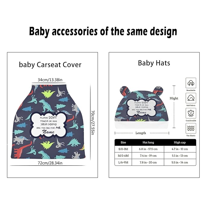 Personalized No Touching Sign Baby Car Seat Cover with Name, Customized Dinosaur Infant Stroller Canopy, Multiuse Carseat Covers Nursing Covers Breastfeeding Scarf, Shower Gift for Newborn Boys