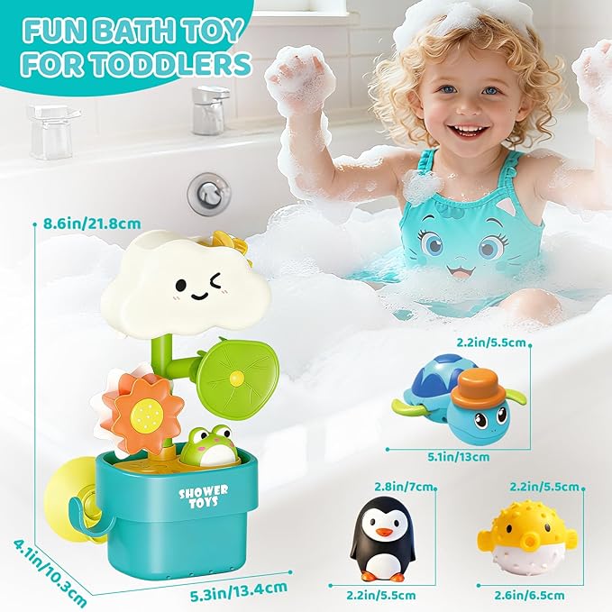 Sitodier Bath Toys for Toddlers 1-3,Baby Waterwheel Bathtub Toy with Suction Cup,Kids Bath Tub Shower Playset,Infant Bathtime Fun Xmas Birthday Gift for 12-18 Months 1 2 3 4 Years Old Baby Girls Boys