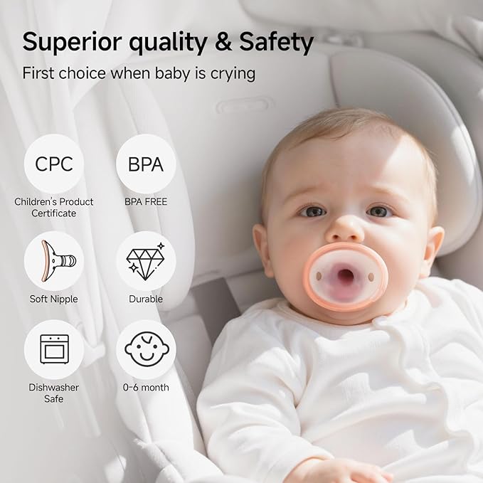 Garkoko Baby Pacifiers with Pacifier Clip & Case, 2-Pack for Newborn Baby to 6 Month, Breast Like Pacifiers, Non-Touch Face, Food-Grade Silicone