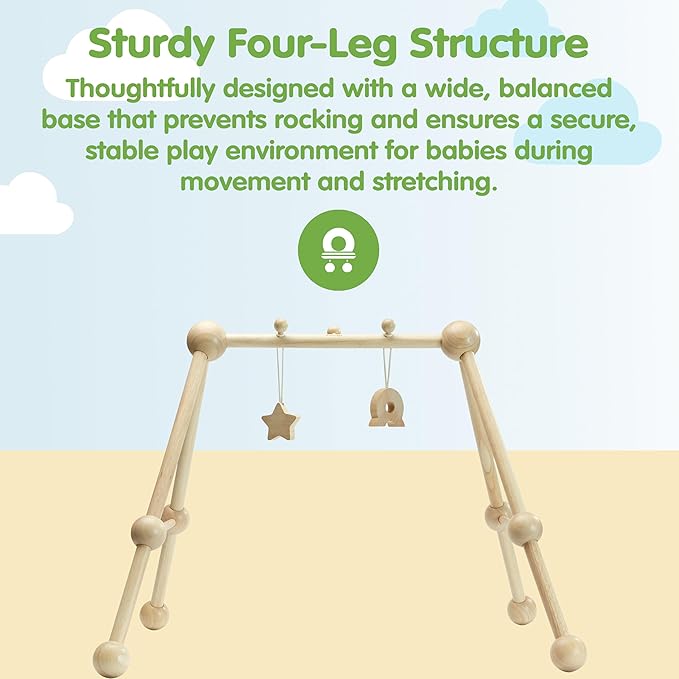 PlanToys® Wooden Baby Gym | Montessori Baby Activity Center | Eco-Friendly Infant Play Gym with Sturdy A-Frame Design | Non-Toxic Baby Play for Tummy Time & Sensory Development