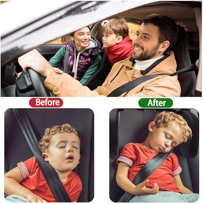 Car Headrest Pillow, 360°Adjustable PU Leather Car Seat Head Neck Support Rest Cushion Both Kids Adults for Travel Sleeping