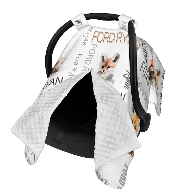 Personalized Winter Baby Car Seat Cover with Name Fox Winter Car Seat Cover for Baby Seat or Stroller Custom Infant Car Seat Covers Minky Blankets Nursing Cover Breastfeeding Scarf