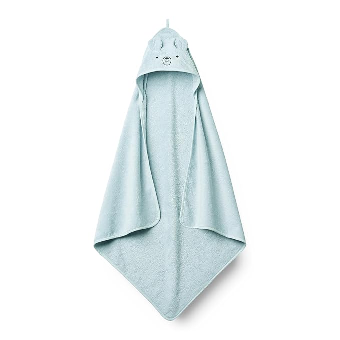 Hooded Baby Towels - 100% Organic Cotton Baby Bath Towels for Baby Boy, 32" x 32" Super-Soft and Absorbent Baby Towels for Newborn (Bear - Baby Blue)