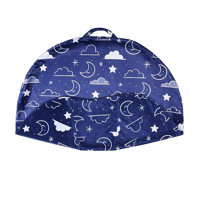 Newborn Lounger Cover - Hypoallergenic Minky Fitted Cover for Boppy Lounger Pillow - Stain-Resistant & Soft Baby Lounger Replacement Cover (Navy Blue, Stars and Clouds)