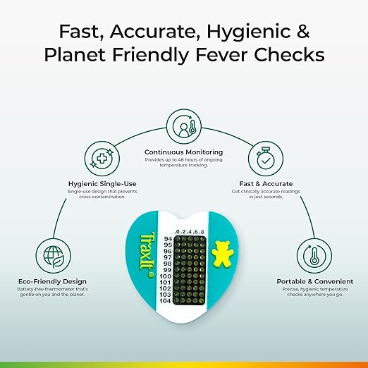 Underarm Thermometer Sticker for Kids, Babies 6+ Months (100-Pack, Fahrenheit) — Wearable for Up to 48 Hrs with Continuous Temperature Readings, Battery Free, Single Use, Disposable Thermometer