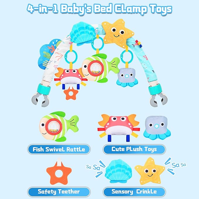 Car Seat Toys for Babies 0-6 Months，Arch Stroller Toys for 6-12 Months Infant Mobile Bassinet Bouncer Hanging Toys Shower Gifts for Baby Boys Girls 0 3 6 9 12 Months(Ocean)