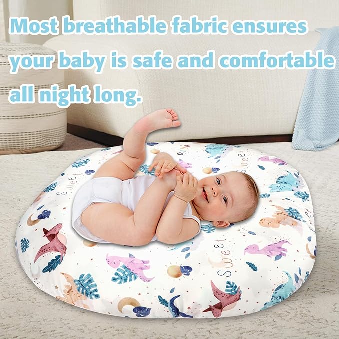 Newborn Lounger Cover, Cute Dinosaur Removable Cover Ultra Soft Comfortable Lounger Slipcover Removable Cover for Infant Lounger Pillow (Lounger not Included)