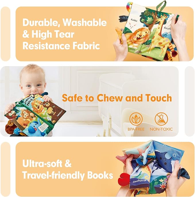 hahaland Baby Toys 0-6 Months - Crinkle Books for Babies 2-Pack, Soft Cloth Sensory Touch Feel Baby Book 6-12 Months Infant Montessori Toys 0-3 Month Newborn Baby Boys Gifts 3-6 Months Travel Toys