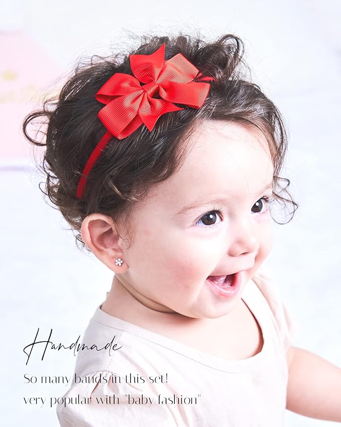 jollybows 40pcs Baby Girls Grosgrain Ribbon Hair Bows Headbands 3" Hair Band Hair Accessories for Infants Newborn Toddler