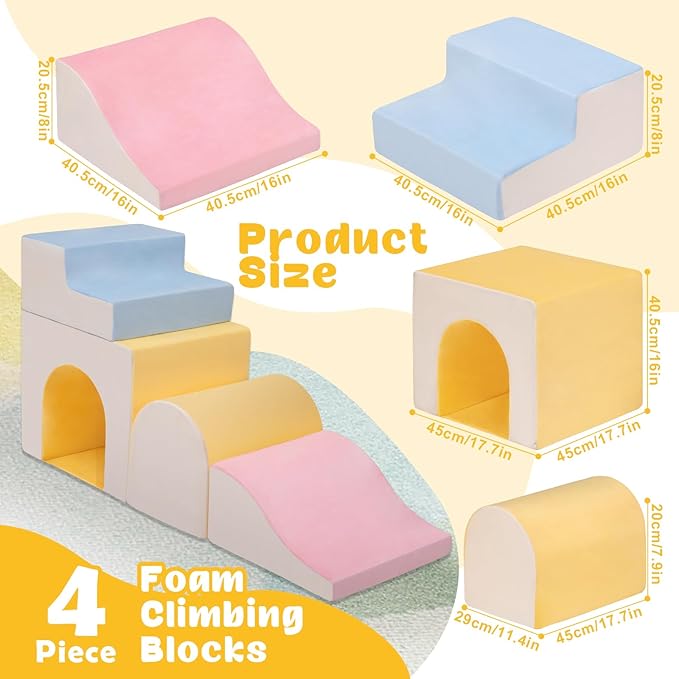 CAMELUS Large Climbing Toys for 1 Year Old, 4-Piece Toddler Climbing Toys Indoor, Soft Play Set Baby Foam Climbing Blocks for Toddlers, Climb Crawl Activity Play Set, Birthday