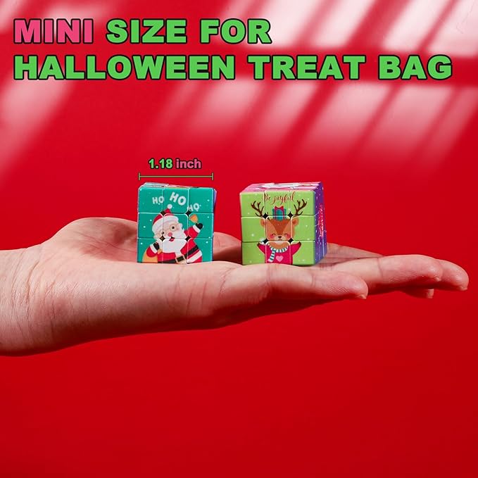 24 Pcs Premium Mini Cubes, Christmas 1.18" 3x3x3 Puzzle Cube Set with Fine-Textured Surface Finish, Stocking Stuffers, Birthday Party Favors, Classroom Prizes, Stress Relief Fidget Toys