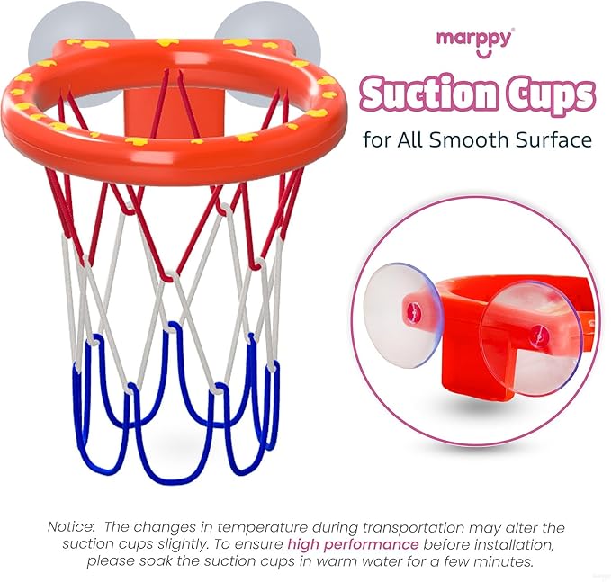 MARPPY Bath Toys - Bathtub Basketball Hoop for Toddler Kids - Mold-Free Bath Toys with Strong Suction Cups and 3 Colorful No-Hole Balls - Fun Shower and Bathtub Toy for Toddlers