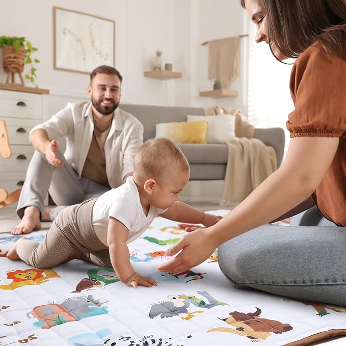 Percozzi Animal Baby Play Mat, ABC Alphabet, Words and Shapes Educational Learning & Fun, 50" X 50" Baby Playpen Mat, Animal Toddler Play Mat, Crawling Mat for Babies, Foldable Baby Play Gym Mat