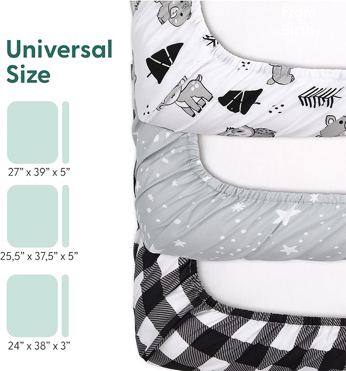 The Peanutshell 3-Pack Fitted Playard Sheets - Soft & Breathable Baby Boy or Girl Mini Crib Sheets, Pack N Play Mattress, Fits Standard Playard Pack Play Mattresses - Woodland