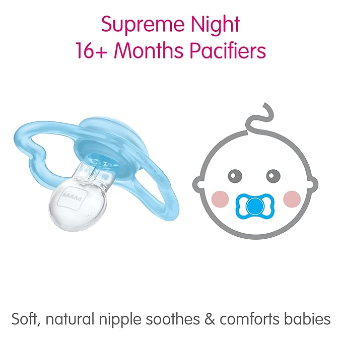 MAM Air Day & Night Baby Pacifier, for Sensitive Skin, Glows in The Dark & Supreme Night Pacifiers (2 Pack, 1 Sterilizing Pacifier Case)
