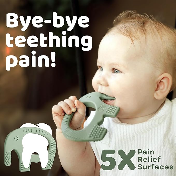 Elefun Baby Teether Pack - Gift a Full Year of Blissful Baby Relief - Infant Teethers 0 to 6 to 12 Month Set - Safe Silicone Soothing Rings Developmental Infant Chew Toys 2 Set