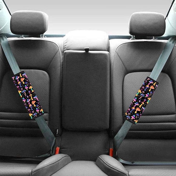 UNICEU Rainbow Hippie Mushrooms Car Seat Belt Pads Set of 2,Aesthetic Mushroom Seat Belt Shoulder Strap Covers Protector Accessory for Women,Mushroom Automotive Interior Set