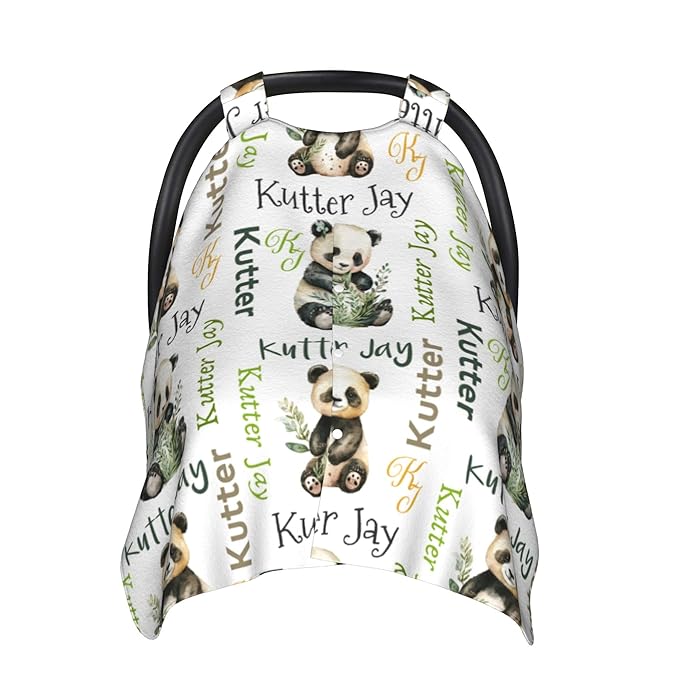 Personalized Winter Carseat Cover for Baby Custom Name Car Seat Canopy for Newborn Baby Boys Girls 2 in 1 Mom Nursing Breastfeeding Covers Panda Minky Baby Carrier Stroller Covers