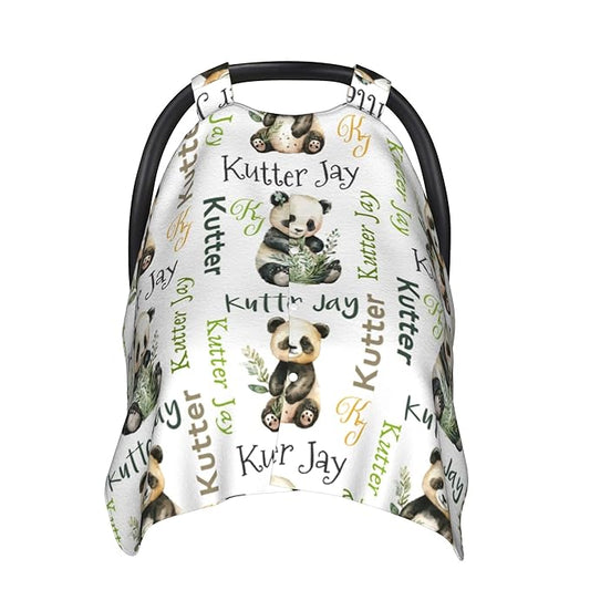 Personalized Winter Carseat Cover for Baby Custom Name Car Seat Canopy for Newborn Baby Boys Girls 2 in 1 Mom Nursing Breastfeeding Covers Panda Minky Baby Carrier Stroller Covers