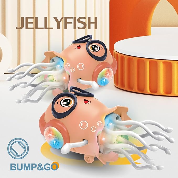 Qxbuhe Dancing Octopus Toy,Smart Tentacle Explorer,Crawling Dancing Automatic Obstacle Sensor Toys,Electric Crawling Octopus with LED Lights & Music (Yellow Jellyfish)