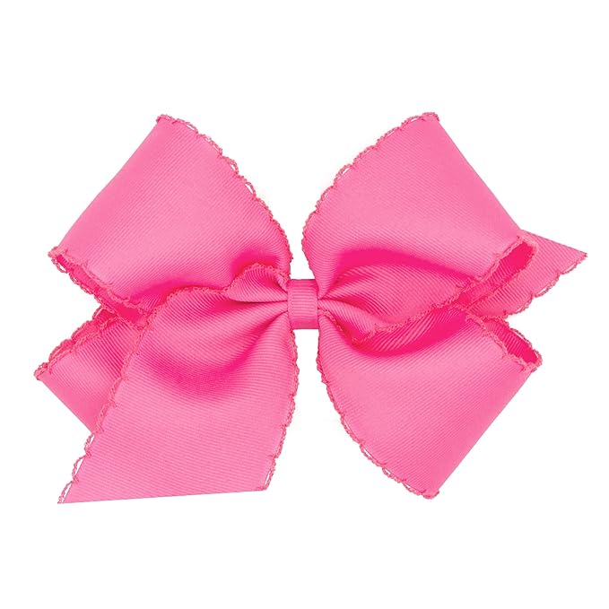 Wee Ones Girls' Classic Grosgrain Moonstitch Edge Hair Bow, No-Slip Hair Clip, Handmade, Hot Pink, King