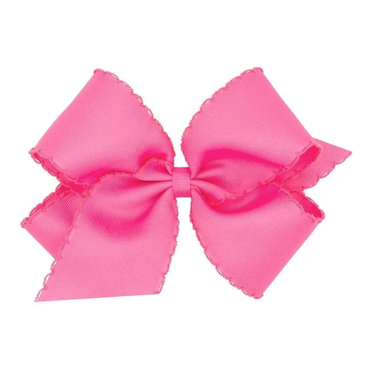 Wee Ones Girls' Classic Grosgrain Moonstitch Edge Hair Bow, No-Slip Hair Clip, Handmade, Hot Pink, King