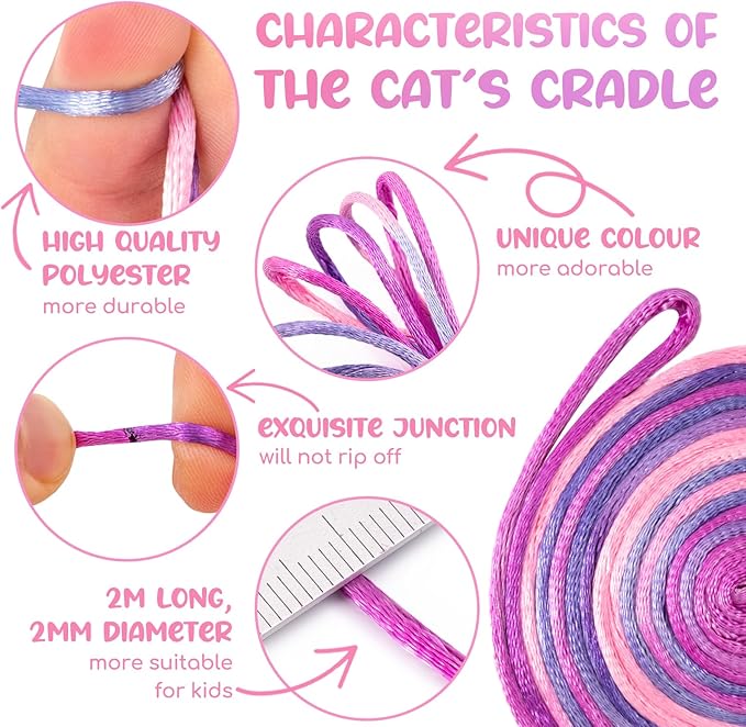 Cikyner Cat’s Cradle String, 8 Pcs Finger String Game 2m Long 2mm Diameter Cats Cradle with Instructions Polyester Purple String Toy Supplies Ideal for Gifts for Girls and Boys on Birthday Easter