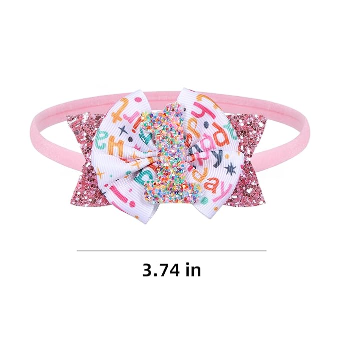Glitter Pink Birthday Bow Headband for Women Her First Happy Birthday Gift Cute 1st Sprinkle Confetti Ice Cream Party Dress Decorations Accessories