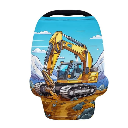 HUIACONG Excavator Babies Car Seat Covers for Boys Girls Carseat Canopy Digger Breastfeeding Nursing Cover for Infant Shopping Cart/High Chair/Stroller Covers