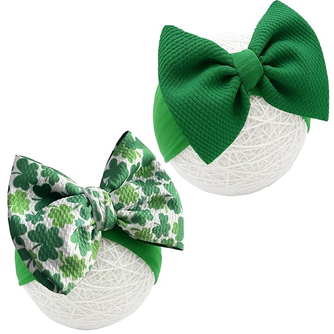 Baby Girl Bows Newborn Headband 0-6 Months Infant Big Bows for Birthday/Baby Shower/Photography/Baby Gifts (Green & four-leaf clover)