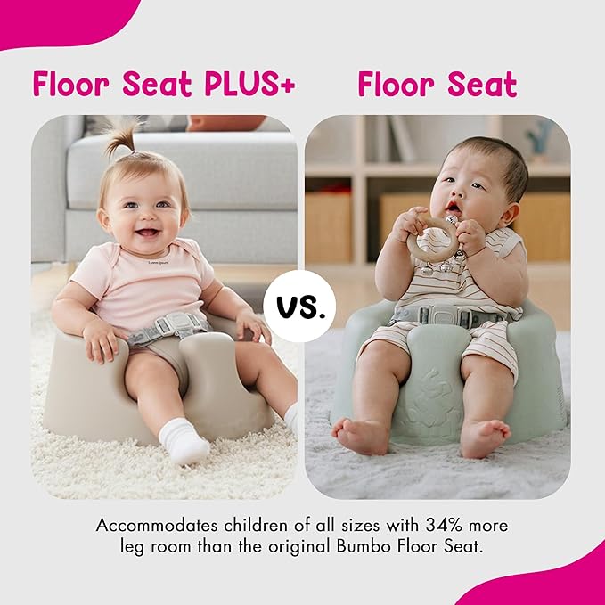 Bumbo Baby Infant Soft Foam Comfortable Support Wide Floor Seat Plus+ with 3 Point Adjustable Harness for Ages 3 to 12 Months, Taupe