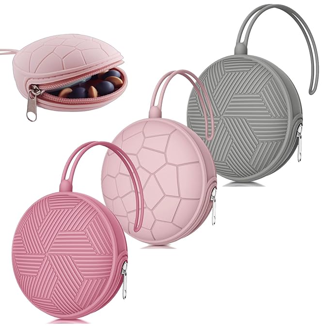 Smlpuame 3 Pack Pacifier Holder Case,Silicone Portable Pacifier Cover Pouch Bag for Diaper Bags Baby Carriage,Pacifier Storage Container Box,Easy to Clean(Power Rose+Pink+Grey)