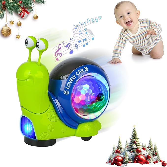 Baby Toddler Crawling Toys 6-12 Months, Musical Snail Baby Toy, Infant Crawling Tummy Time Development Toys Boy Girl Christmas Birthday Gifts