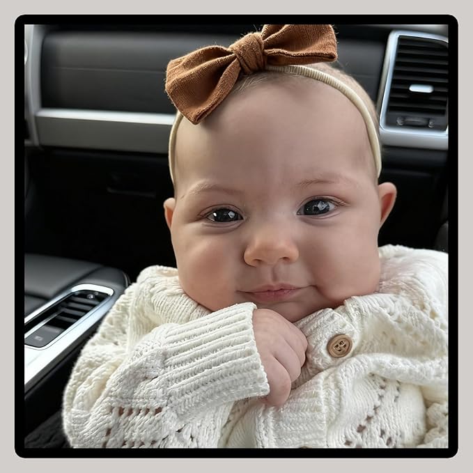 14 Pcs Baby Girl Headband Bows Soft Nylon Hairbands With Hair Bows Elastics Linen Handmade Toddler Hair Accessories For Girls Newborns Infants And Kids. (Flower Bows, Mid)