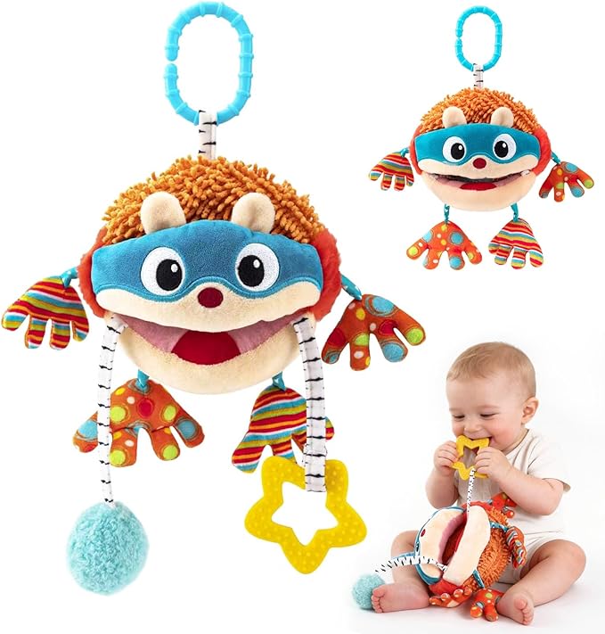 Car Seat Toys Hanging Baby Sensory Ball, Infant Roadtrip Travel Toys 0-6-12 Months with Rattle, Squeaky, Crinkle,Teether, Textures, Soft Montessori Plush Toys Newborn Gift Boys Girls