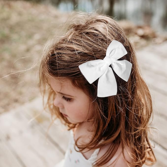 2PCS Velvet Hair Bows White Hair Ribbon Clips 4" Big Fall Alligator Clips Hair Accessories for Women Girls Toddlers Kids Baby
