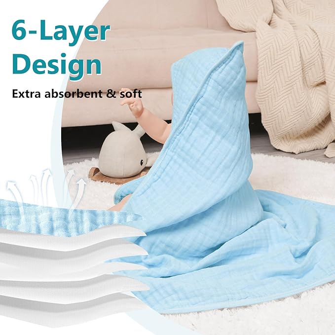 PHF 2 Pack Baby Hooded Towels, 100% Muslin Cotton Baby Bath Towel with Hood for Newborn, Infant, Toddler, Ultra Soft and Absorbent Baby Essentials Bath Towels for Boys, 32x32Inch, Dinosaur